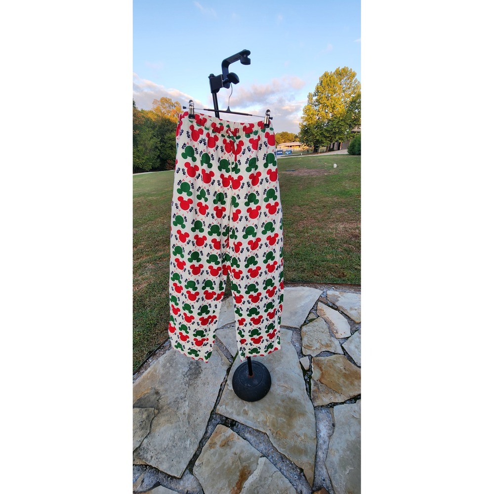 Disney Hanna Andersson Mickey Mouse Christmas Pajama Pants Red Green Cotton L